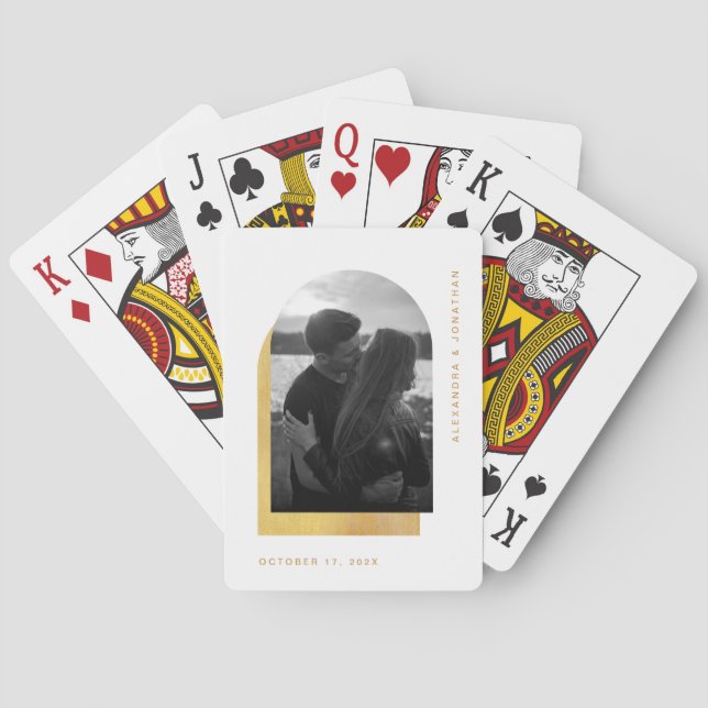 Simple Arch | Modern Gold and White with Photo Playing Cards (Back)