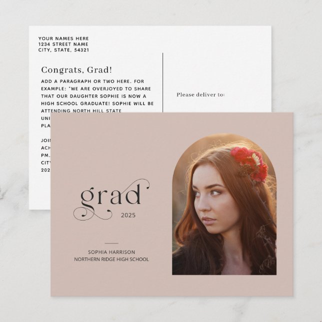 Simple Arch Photo Faded Blush Graduation Postcard (Front/Back)