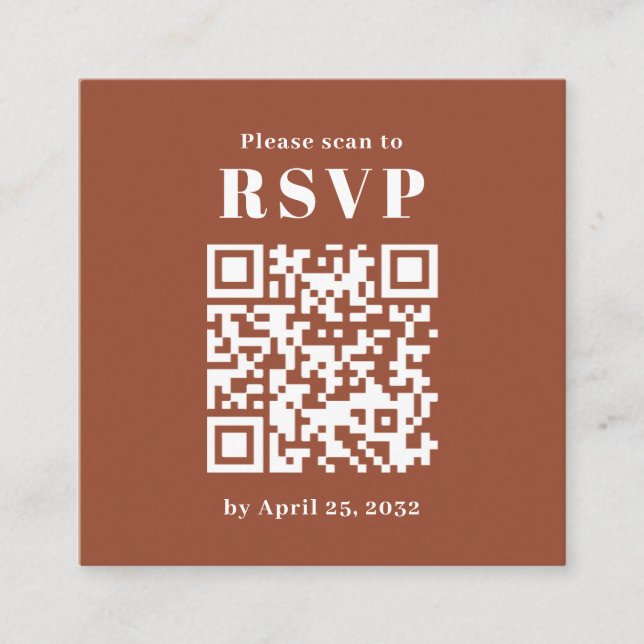 Simple arch photo QR Code terracotta RSVP Enclosure Card (Front)