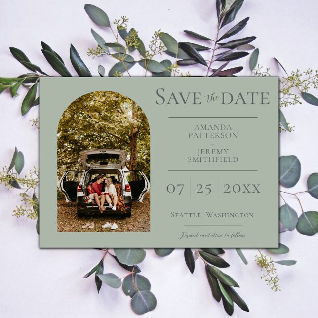 Simple Arch Photo | Sage Green Save the Date (Sage Green Simple Arch Photo Save the Date)