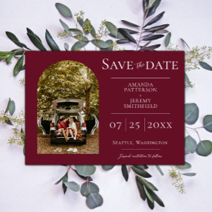 Simple Arch Photo   Wine Red Save the Date