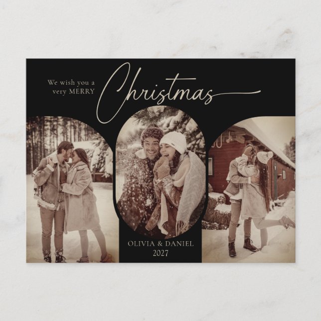 Simple arches shape 3 photo black christmas holiday postcard (Front)