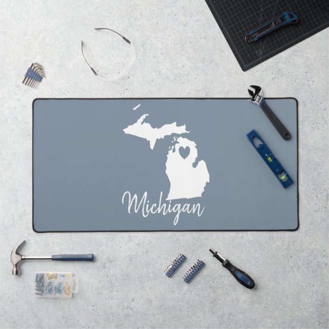 Simple Ardoise Bleu Michigan Home State Map (Poste de travail)