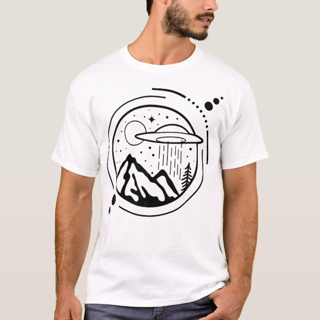 Simple Area 51 Minimal Ufo Tattoo Line Art Graphic T-Shirt (Front)