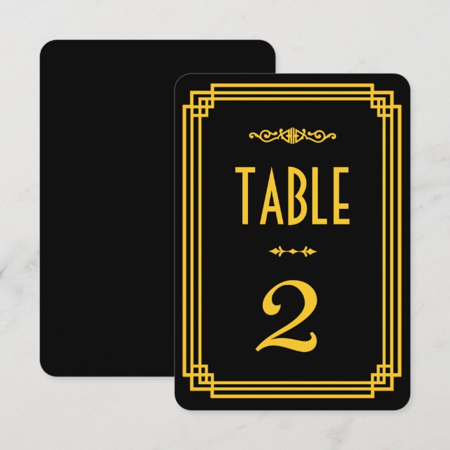 Simple Art Deco Black and Gold Table Numbers (Front/Back)