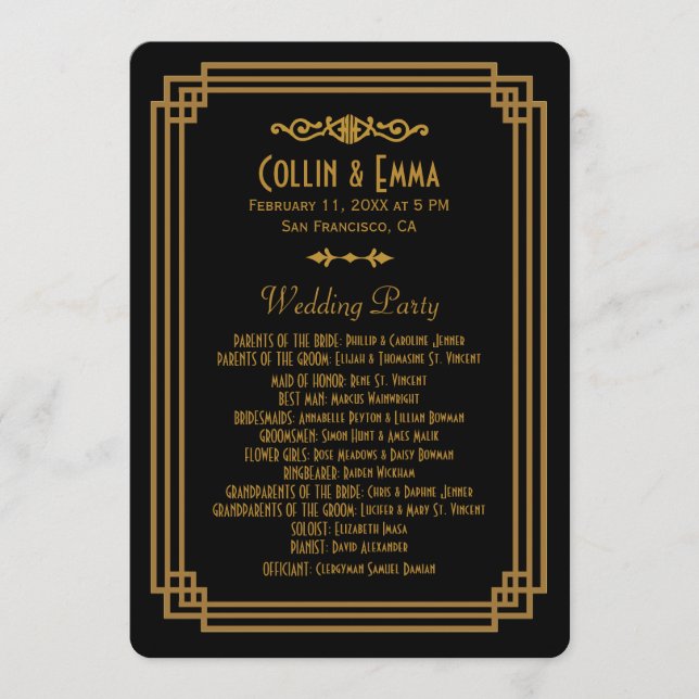 Simple Art Deco Black Wedding Programs (Front)