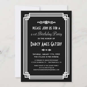 Simple Art Deco Black & White Birthday Party Invitation
