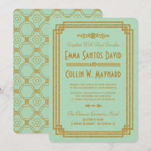 Simple Art Deco Mint Wedding Invites