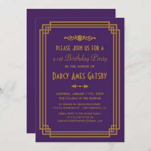 Simple Art Deco Purple Birthday Party Invitations