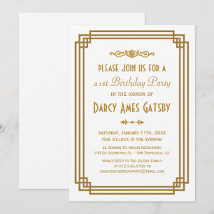 Simple Art Deco White Birthday Party Invites