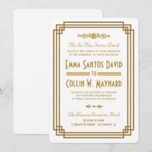 Simple Art Deco White Wedding Invitations