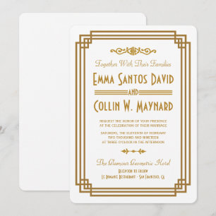Simple Art Deco White Wedding Invites