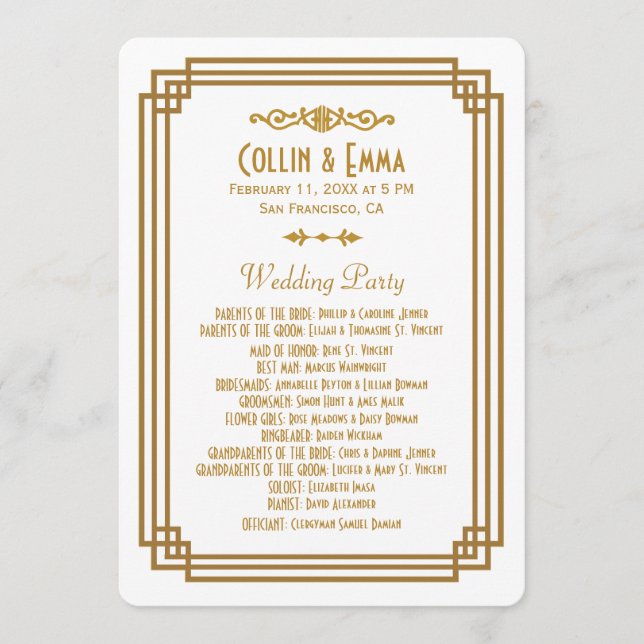 Simple Art Deco White Wedding Programs (Front)