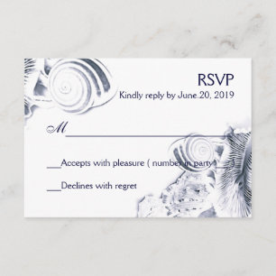 Simple Artistic Navy Blue Seashells RSVP Card