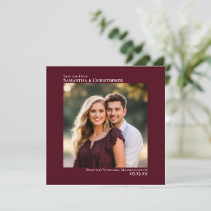 Simple Artsy Minimal Photo Burgundy Wedding Save The Date