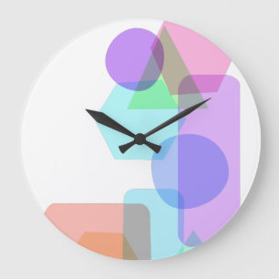 Simple Asymmetrical Pastel Color Geometric Shapes Large Clock