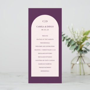 Simple Aubergine Monogram Arch Modern Wedding Program