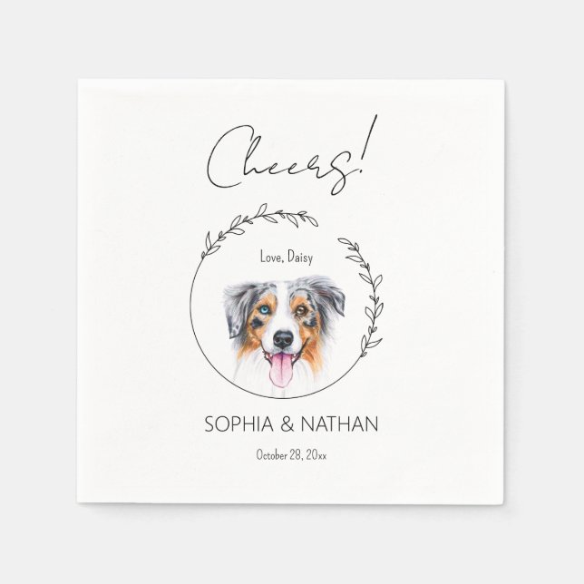 Simple Australian Shepherd Dog Wedding Cocktail  Napkin (Front)