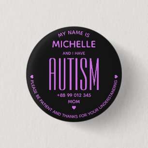 Simple Autism Awareness Black Purple Special ASD 1 Inch Round Button
