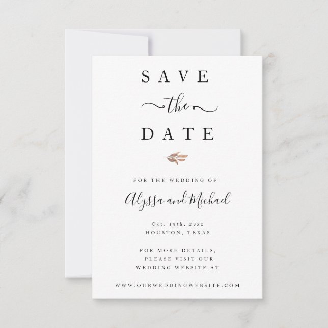 Simple Autumn Foliage Save The Date Card (Front)