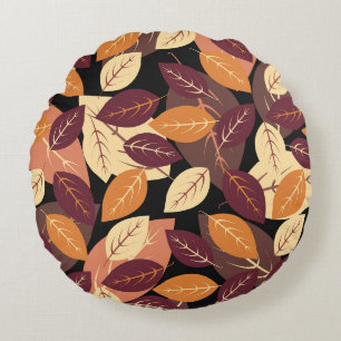 Simple Autumn Leaves Dark Round Pillow