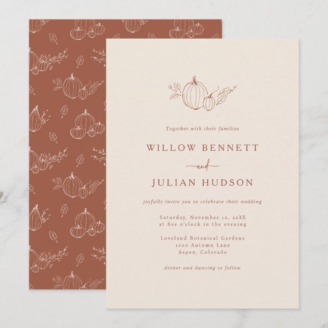 Simple Autumn Wedding Invitation (Front/Back)