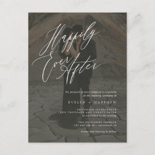 Simple B&W Happily Ever After Script Photo Wedding Invitation Postcard