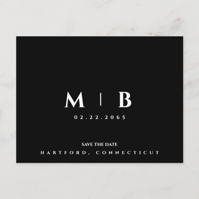 Simple  B/W Monogram Wedding Save the Date  Postcard (Front)