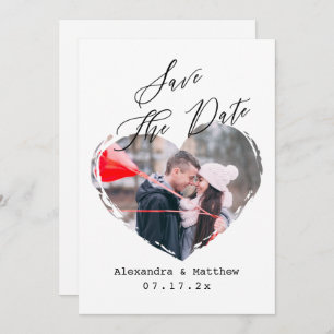 Simple B&W Script Minimalist Heart Vertical Photo Save The Date