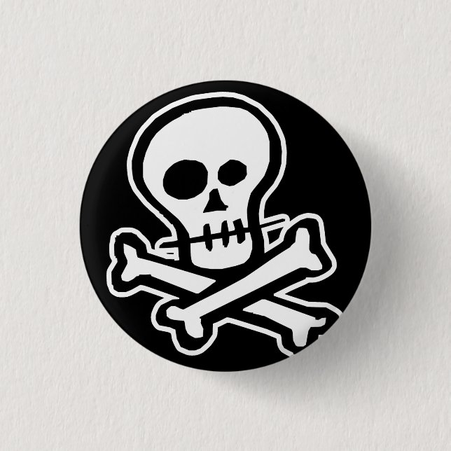 Simple B&W Skull & Crossbones 1 Inch Round Button (Front)