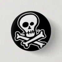 Simple B&W Skull & Crossbones 1 Inch Round Button