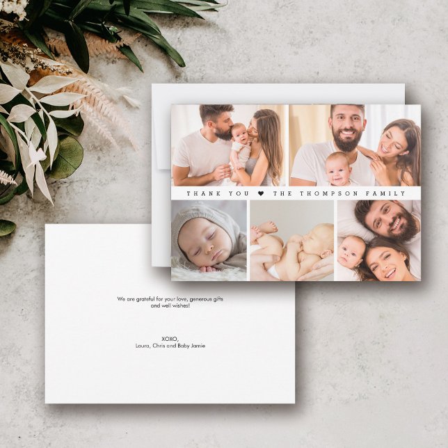 Simple  Baby 5 photo Grid newborn thank you Invitation (4.25 x 5.5" thank you card.)