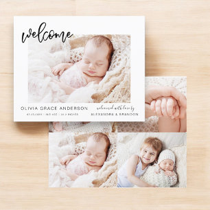 Simple Baby Announcement Elegant Photo Collage Postcard