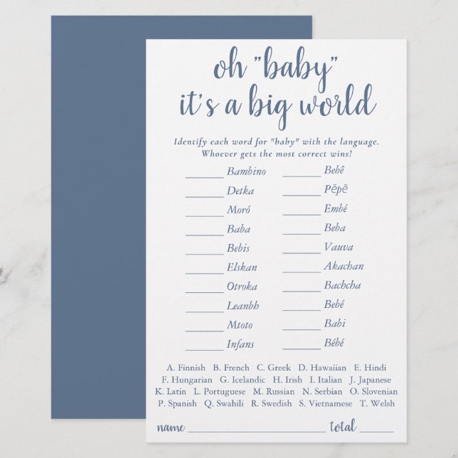 Simple Baby Around the World | Dusty Blue Quiz (Front/Back)