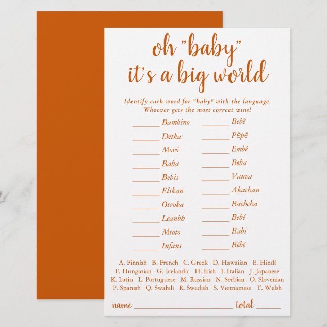 Simple Baby Around the World | Fall Orange Quiz (Front/Back)