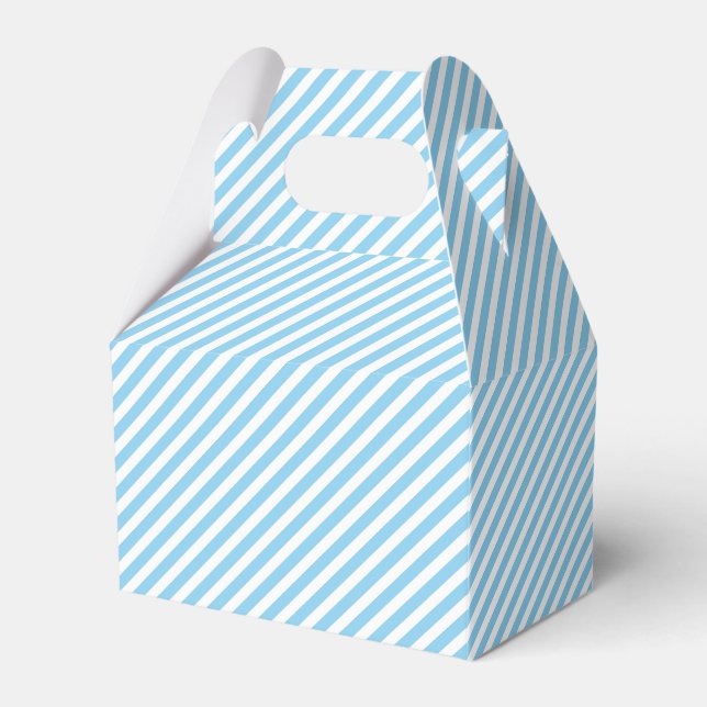 Simple Baby Blue And White Diagonal Stripe Pattern Favor Box (Front Side)