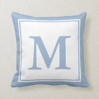 Simple Baby Blue and White Monogrammed Throw Pillow