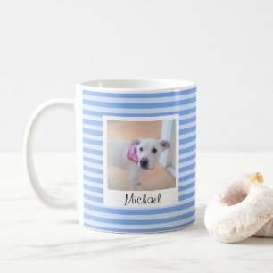 Simple Baby Blue Striped Add Name and Photo Coffee Mug