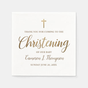 Simple Baby Christening Gold Cross Script Napkin