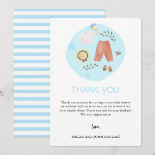 Simple Baby Clothes Blue Baby Shower Thank You Card