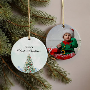  Simple Baby First Christmas Photo Ceramic Ornament