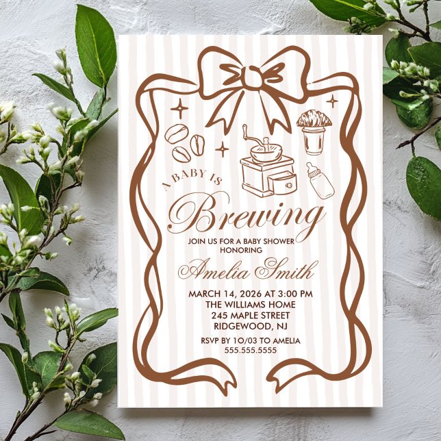 Simple Baby Is Brewing Doodle Coffee Baby Shower I Invitation (Creator Uploaded)