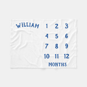 Simple Baby Milestone Monthly Blue Baby Blanket