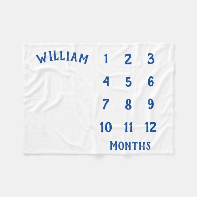 Simple Baby Milestone Monthly Blue Baby Blanket (Front (Horizontal))