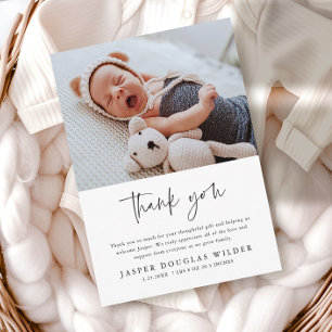 Simple Baby Photo Birth Stats Thank You Card