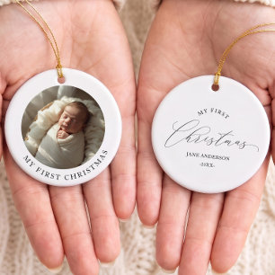 Simple Baby Photo First Christmas Ceramic Ornament
