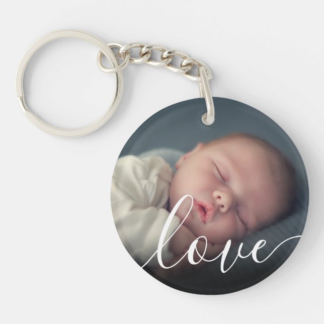 Simple Baby Photo Love Script  Keychain (Front)