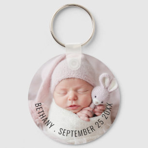Simple Baby Photo Name Date of Birth Announcement Keychain