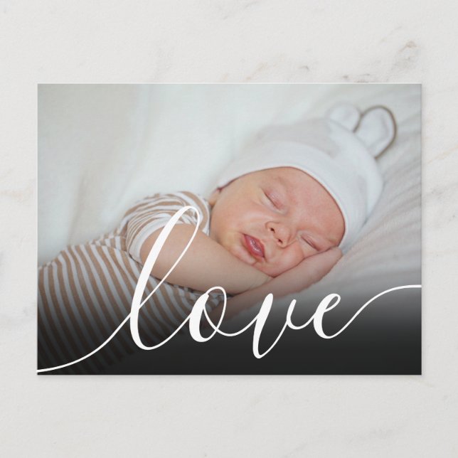 Simple Baby Photo Script Birth Announcement Postcard (Front)