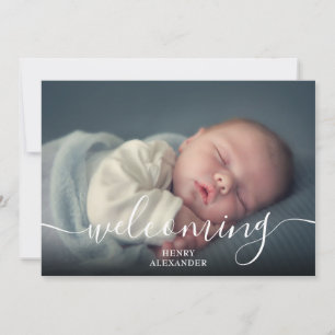 Simple Baby Photo Script Welcoming Boy Blue Birth Announcement